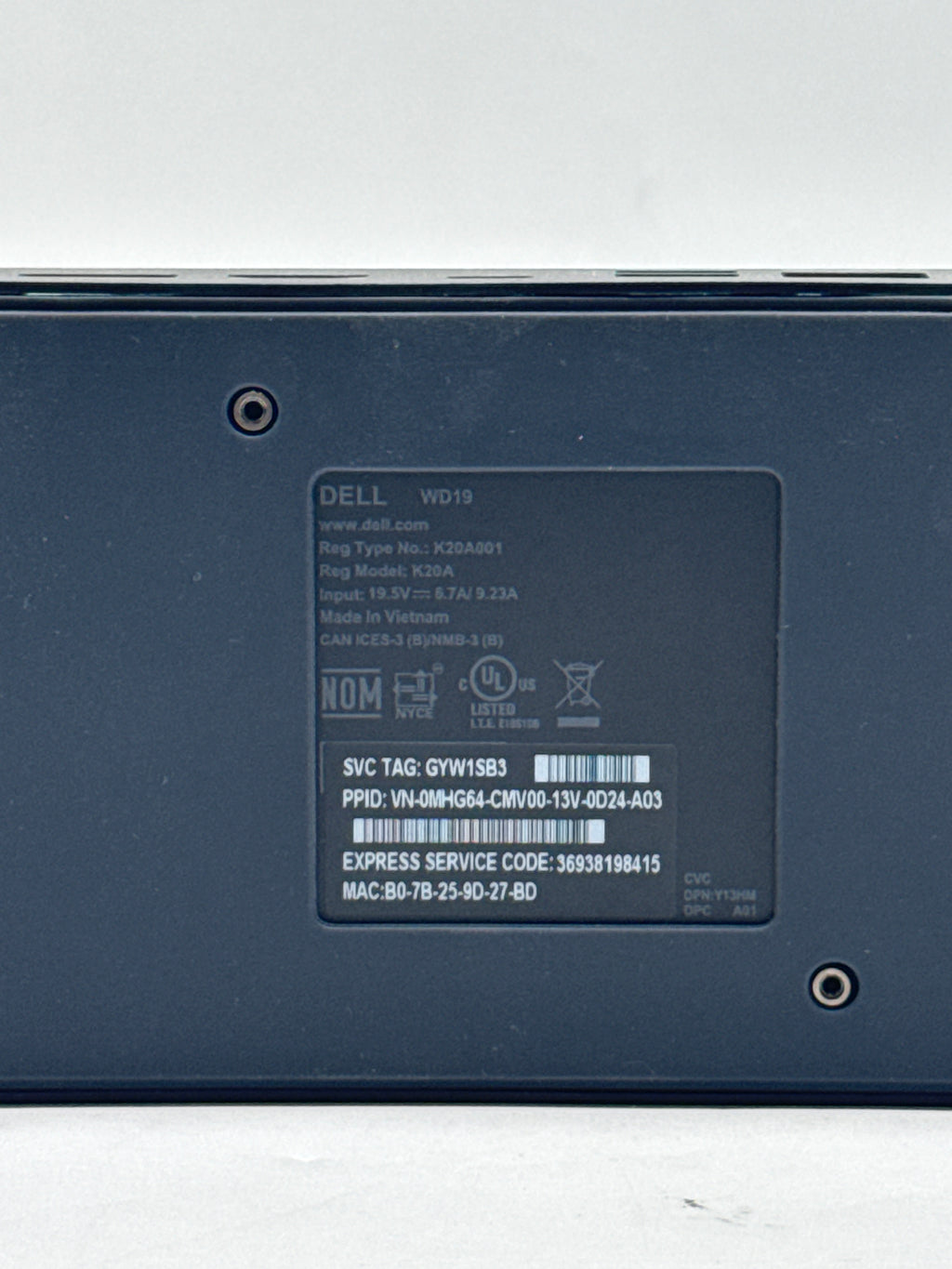 Dell WD19 USB-C Docking Station Dual DisplayPort HDMI 4K Black - Used