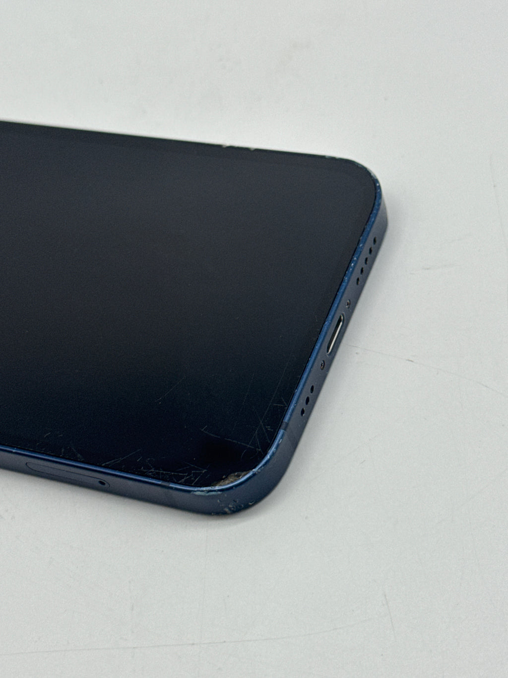 Apple iPhone 12 64GB Blue Cracked Back Glass Screen Crack Read