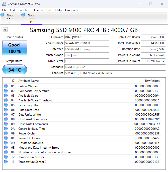 Samsung 9100 Pro 4TB M.2 PCIe 5.0 NVMe SSD MZ-VAP4T0 Black - Used